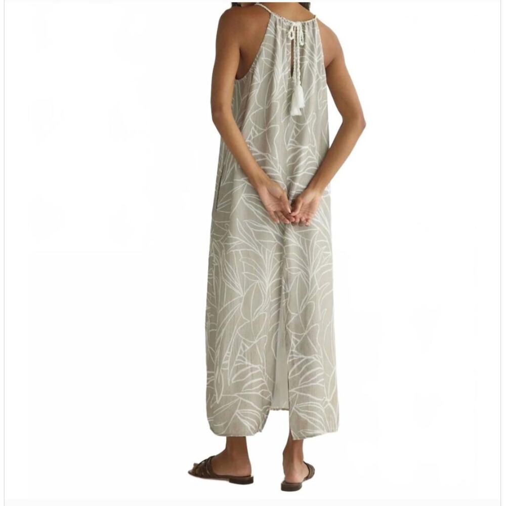 Bella Dahl Tropical Palm Print Halter Maxi Dress Cream Sz L Boho Beachy Resort - Picture 8 of 16